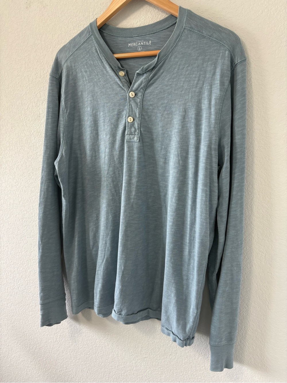 J.Crew Mercantile Blue Slub Cotton Henley Long Sleeve Shirt Size Large - Picture 2 of 8